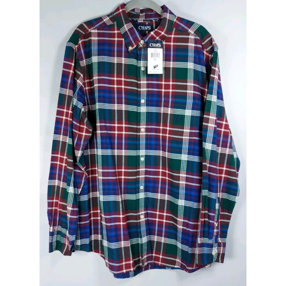 Chaps Kent Mens‎ Size XL Legion Green Button-Down Up Long Sleeve Plaid Shirt New